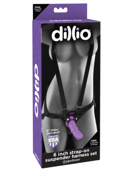 Dillio 6 inches Strap On Suspender Harness Set Purple